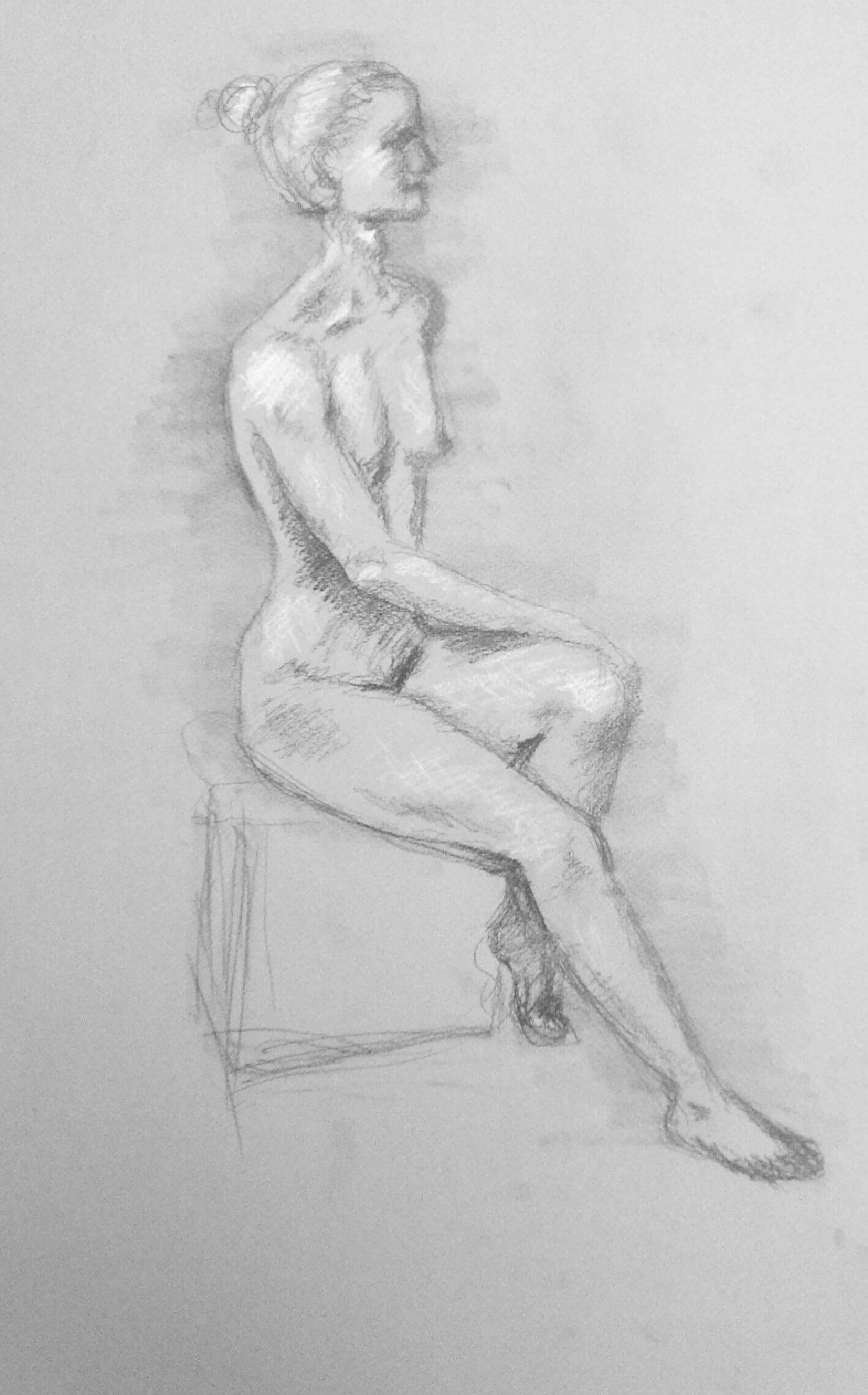 Figure drawing of a woman done in pencil