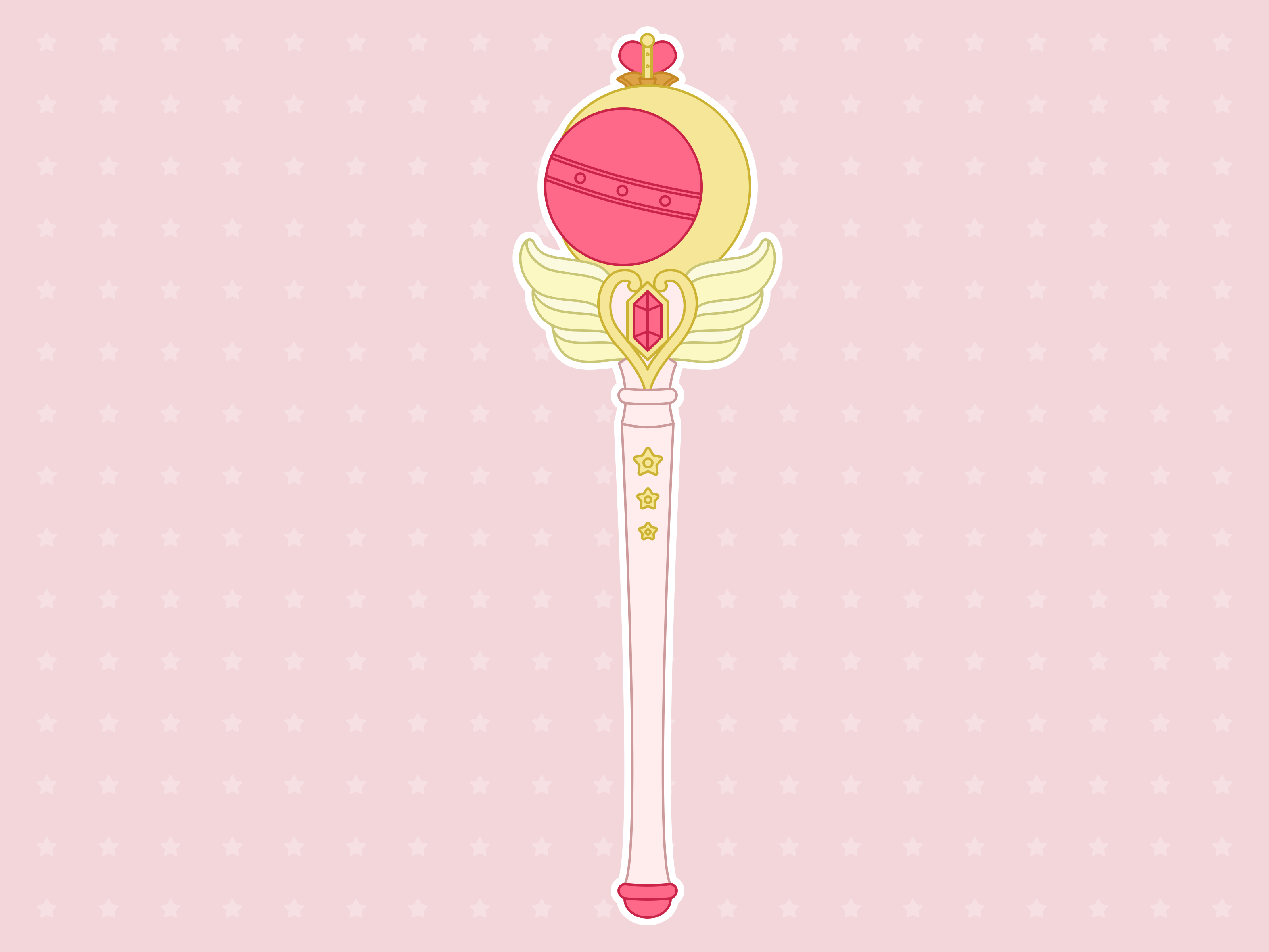 Vector art inspired by the Cutie Moon Rod from Sailor Moon, a short staff with a globe on top and wings around its crystal.