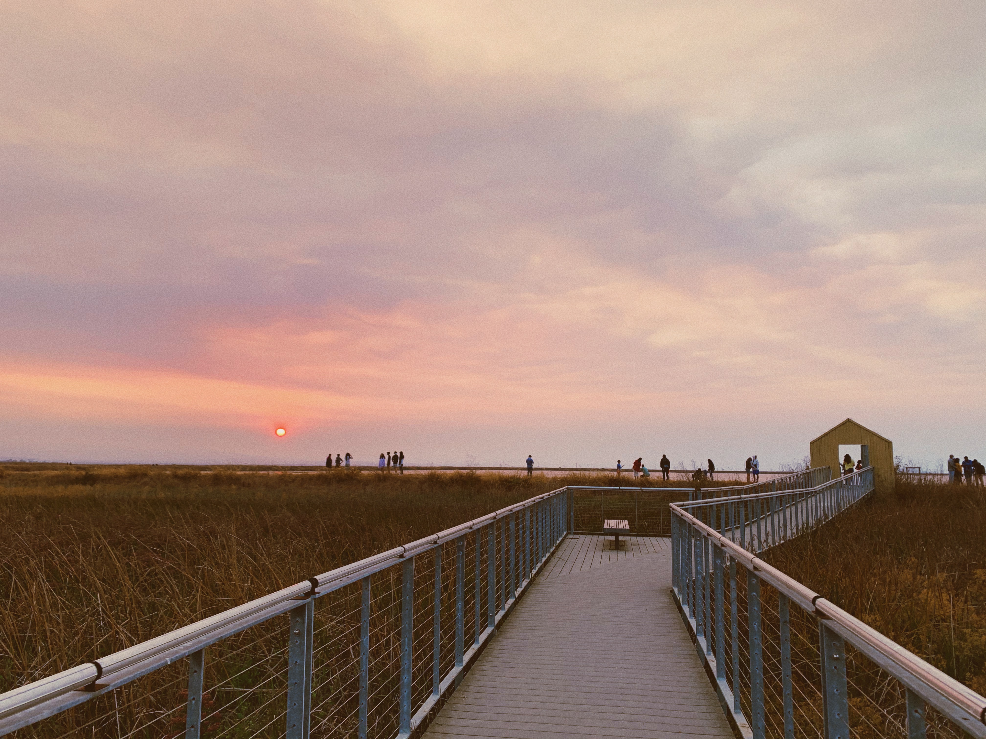 Sunset over the salt ponds at Alviso Marina County Park in San Jose, California.