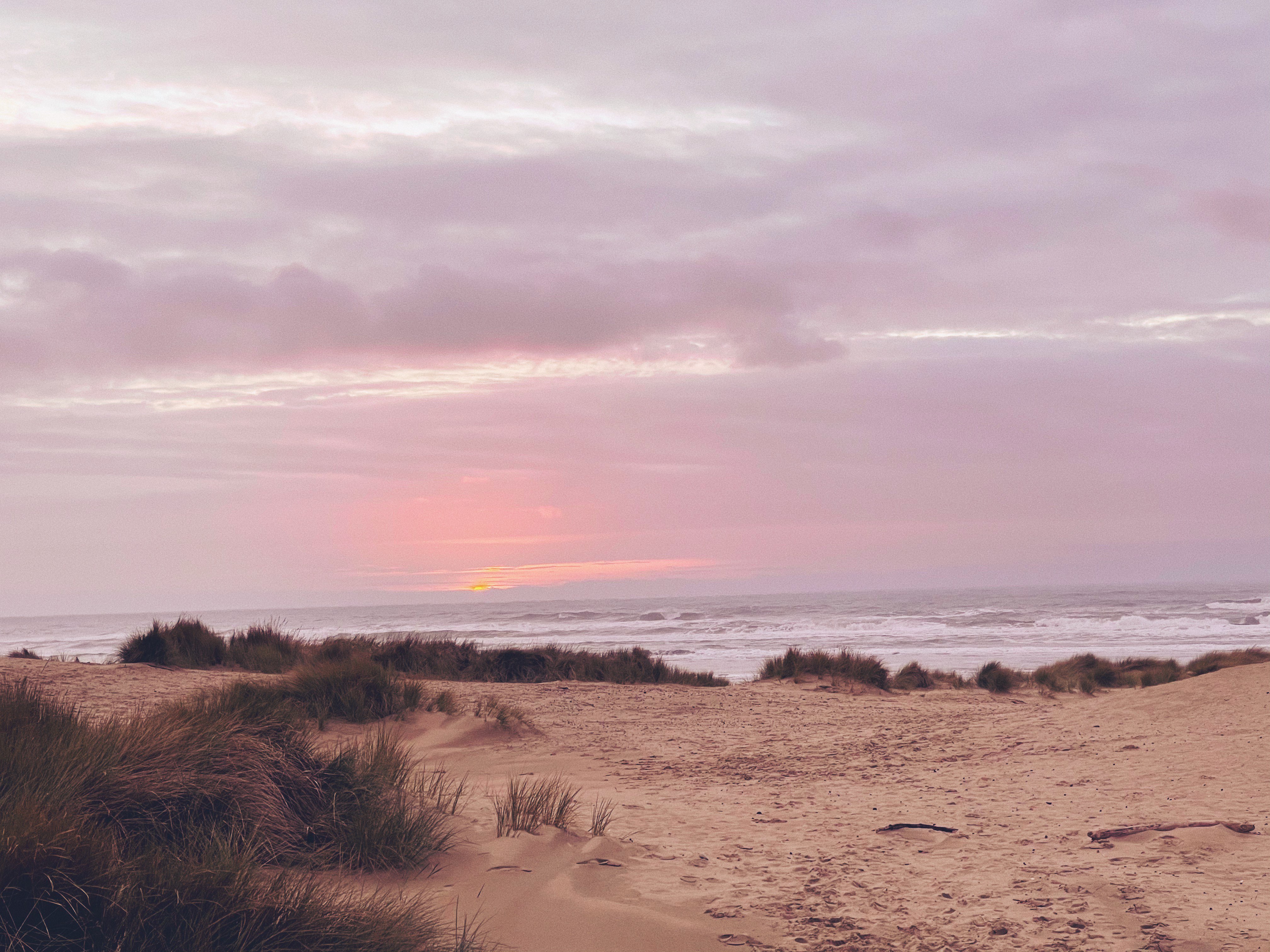 Sunset over a beach in Waldport, Oregon.