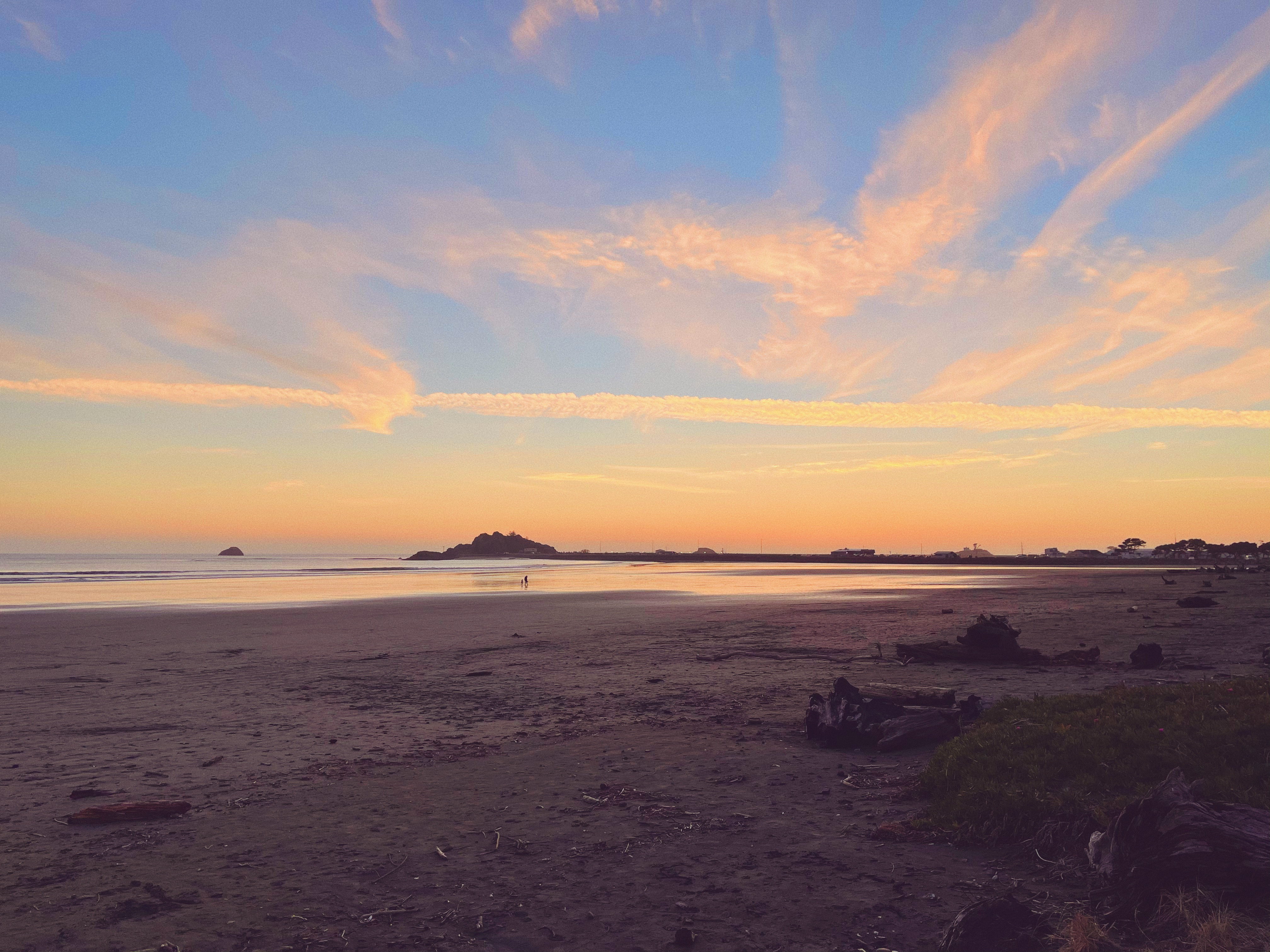 Sunset over the harbor at Crescent City, California.