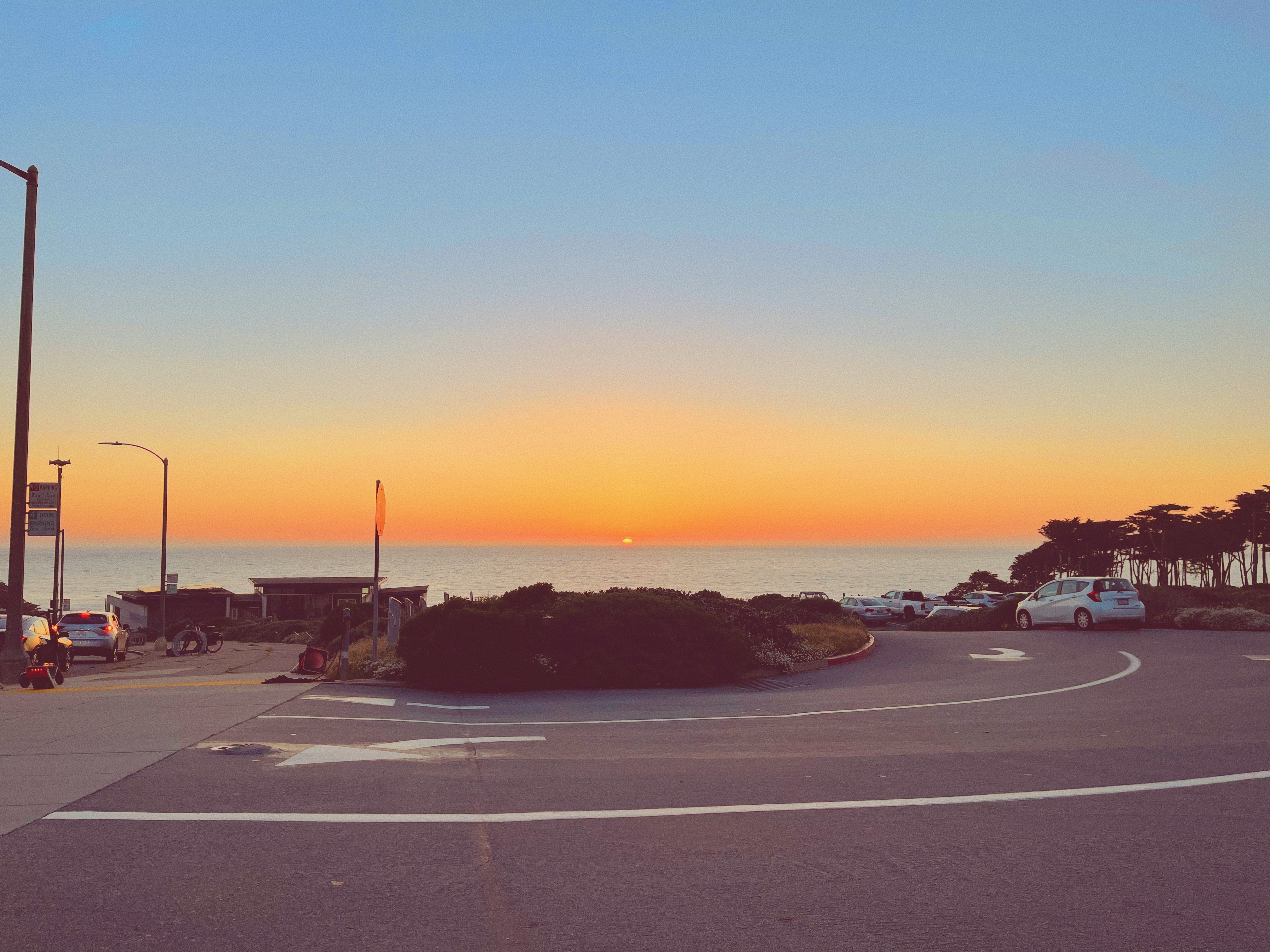Sunset over Lands End Lookout in San Francisco.